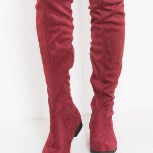 Celia Women's Unique Tall Suede Stretch Knee Boots Burgundy Size 5.5 New